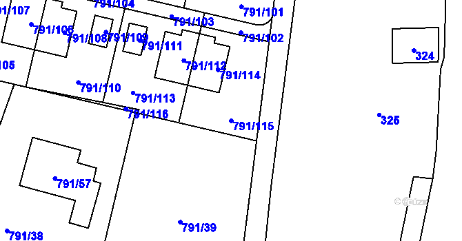 Parcela st. 791/115 v KÚ Doubí u Liberce, Katastrální mapa