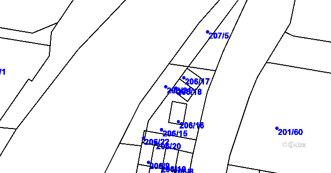 Parcela st. 206/21 v KÚ Doubí u Liberce, Katastrální mapa