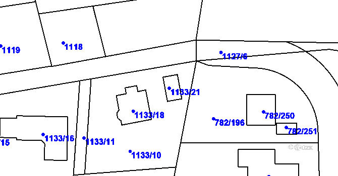 Parcela st. 1133/21 v KÚ Doubí u Liberce, Katastrální mapa