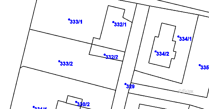 Parcela st. 332/2 v KÚ Doubí u Liberce, Katastrální mapa