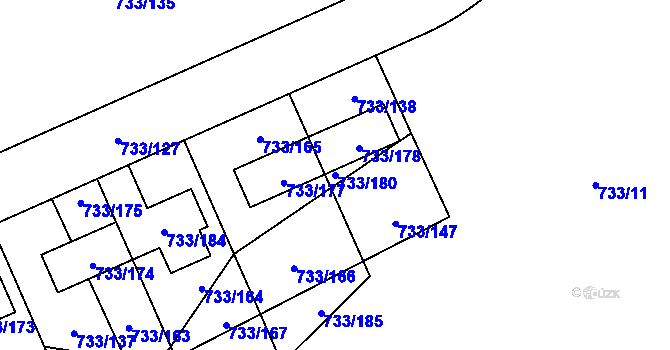 Parcela st. 733/180 v KÚ Doubí u Liberce, Katastrální mapa