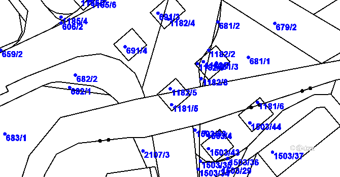 Parcela st. 1182/5 v KÚ Doubí u Liberce, Katastrální mapa