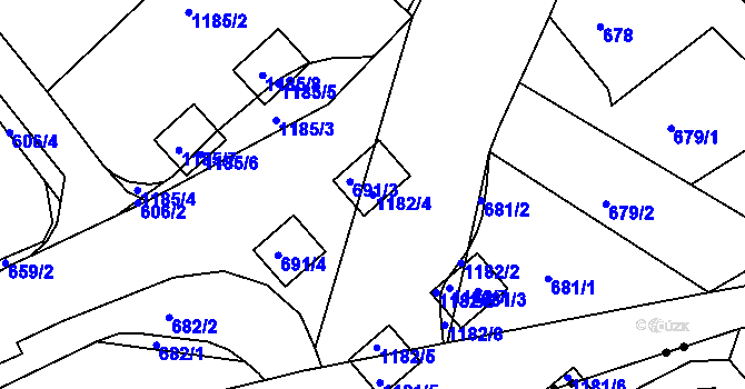 Parcela st. 1182/4 v KÚ Doubí u Liberce, Katastrální mapa