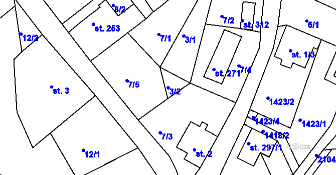 Parcela st. 3/2 v KÚ Doubice, Katastrální mapa
