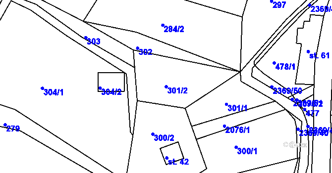 Parcela st. 301/2 v KÚ Doubice, Katastrální mapa