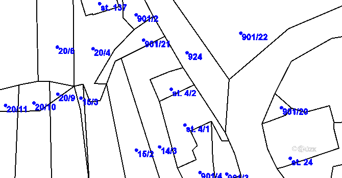 Parcela st. 4/2 v KÚ Doubrava nad Vltavou, Katastrální mapa