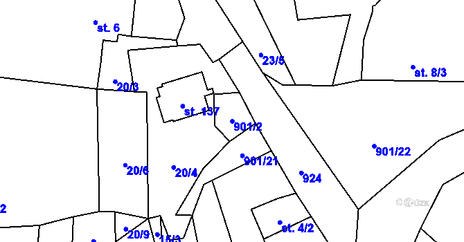 Parcela st. 901/2 v KÚ Doubrava nad Vltavou, Katastrální mapa