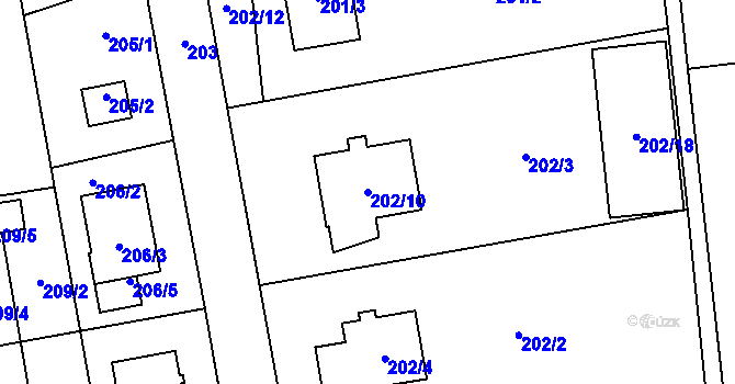 Parcela st. 202/10 v KÚ Doubrava u Plzně, Katastrální mapa