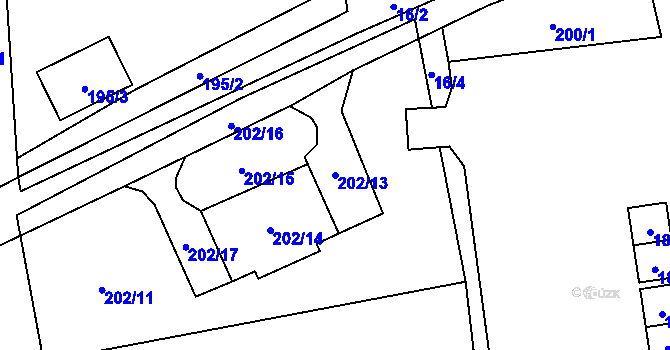 Parcela st. 202/13 v KÚ Doubrava u Plzně, Katastrální mapa