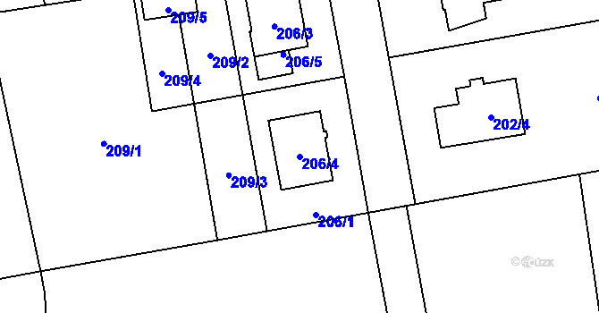 Parcela st. 206/4 v KÚ Doubrava u Plzně, Katastrální mapa