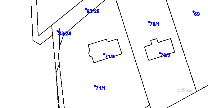 Parcela st. 71/3 v KÚ Doubrava u Plzně, Katastrální mapa