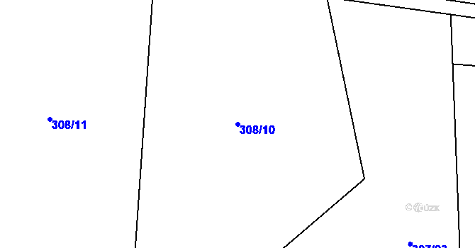 Parcela st. 308/10 v KÚ Doubrava u Plzně, Katastrální mapa