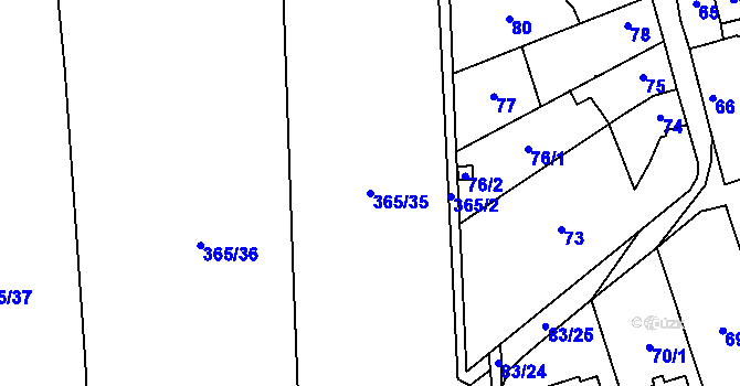 Parcela st. 365/35 v KÚ Doubrava u Plzně, Katastrální mapa