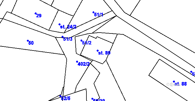 Parcela st. 89 v KÚ Doubrava, Katastrální mapa