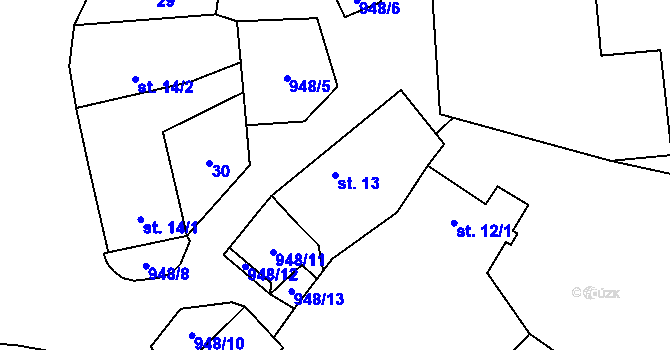 Parcela st. 13 v KÚ Doubravčice, Katastrální mapa
