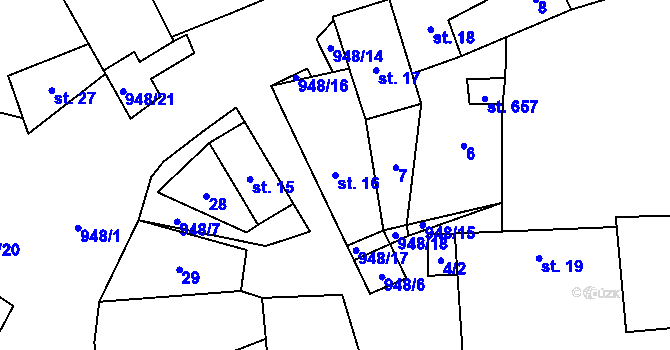 Parcela st. 16 v KÚ Doubravčice, Katastrální mapa