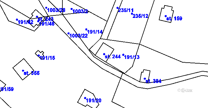 Parcela st. 244 v KÚ Doubravčice, Katastrální mapa