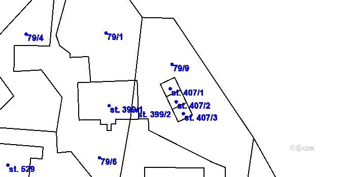 Parcela st. 407/1 v KÚ Doubravčice, Katastrální mapa