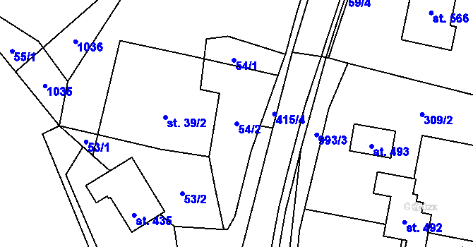 Parcela st. 54/2 v KÚ Doubravčice, Katastrální mapa
