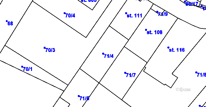 Parcela st. 71/4 v KÚ Doubravčice, Katastrální mapa