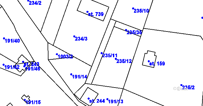 Parcela st. 235/11 v KÚ Doubravčice, Katastrální mapa
