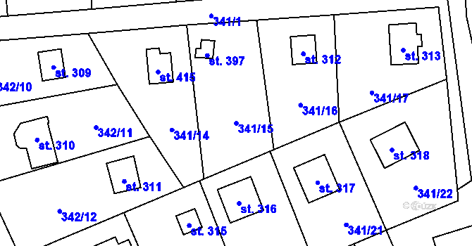 Parcela st. 341/15 v KÚ Doubravčice, Katastrální mapa