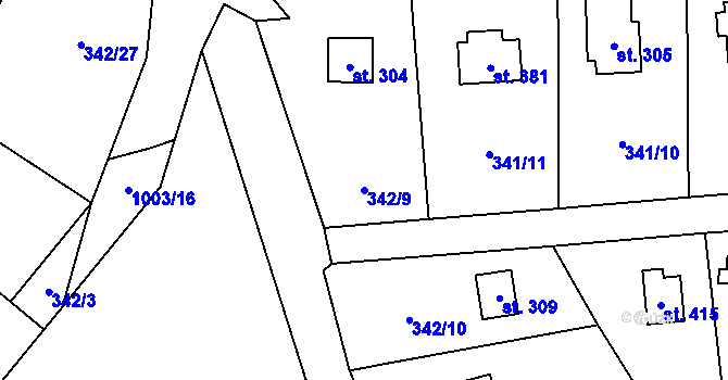 Parcela st. 342/9 v KÚ Doubravčice, Katastrální mapa