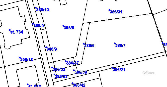 Parcela st. 386/6 v KÚ Doubravčice, Katastrální mapa