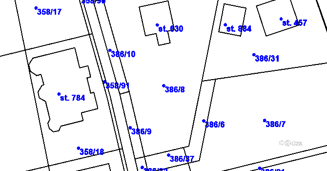 Parcela st. 386/8 v KÚ Doubravčice, Katastrální mapa