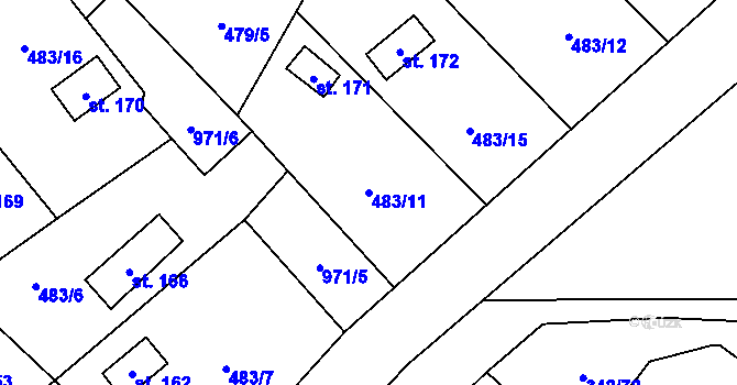 Parcela st. 483/11 v KÚ Doubravčice, Katastrální mapa