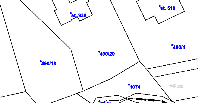 Parcela st. 490/20 v KÚ Doubravčice, Katastrální mapa