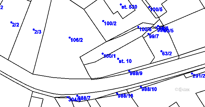 Parcela st. 100/1 v KÚ Doubravčice, Katastrální mapa