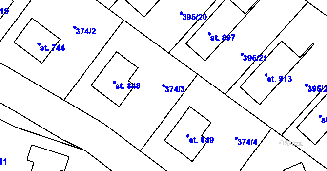 Parcela st. 374/3 v KÚ Doubravčice, Katastrální mapa