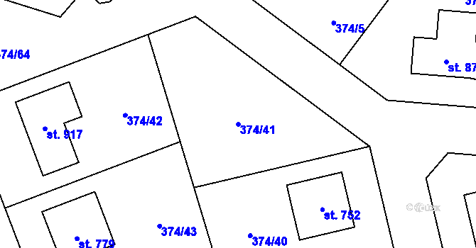 Parcela st. 374/41 v KÚ Doubravčice, Katastrální mapa