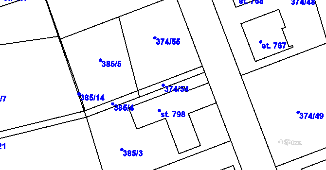 Parcela st. 374/54 v KÚ Doubravčice, Katastrální mapa