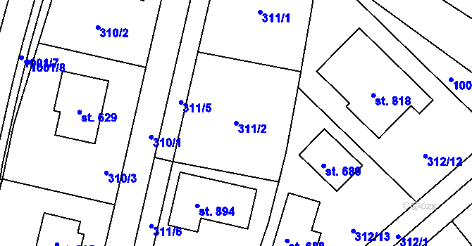 Parcela st. 311/2 v KÚ Doubravčice, Katastrální mapa