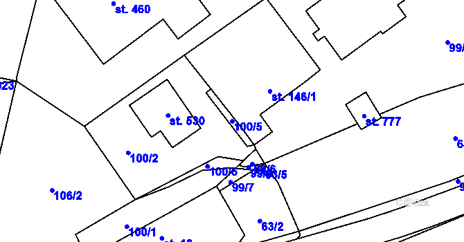 Parcela st. 100/5 v KÚ Doubravčice, Katastrální mapa