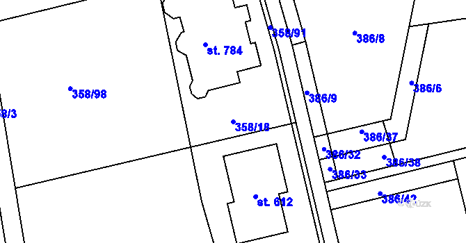 Parcela st. 358/18 v KÚ Doubravčice, Katastrální mapa