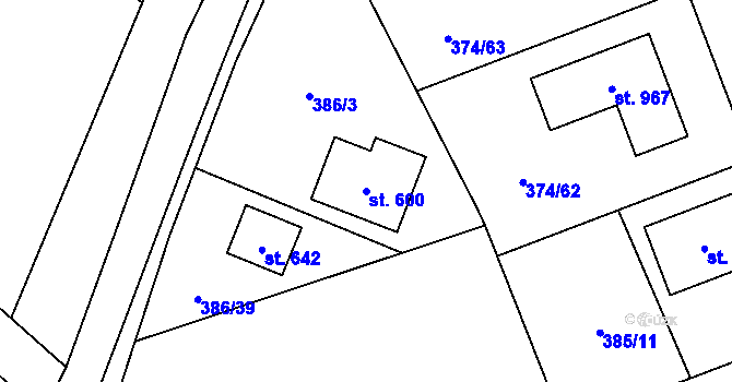 Parcela st. 600 v KÚ Doubravčice, Katastrální mapa