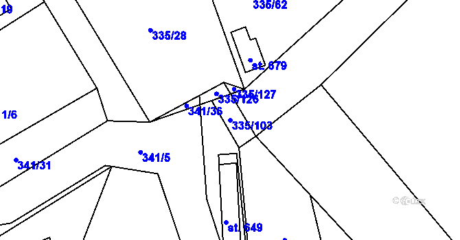 Parcela st. 335/103 v KÚ Doubravčice, Katastrální mapa