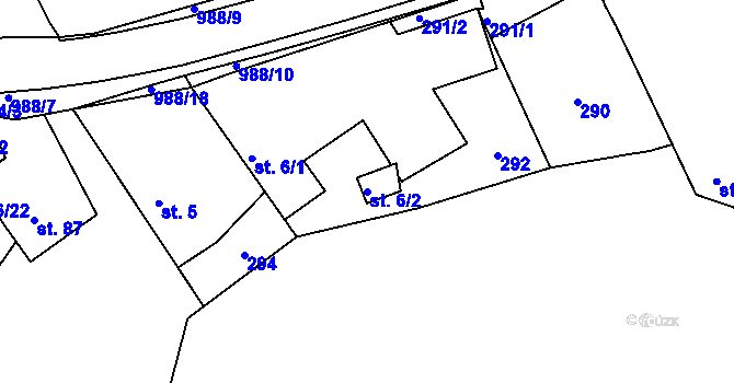 Parcela st. 6/2 v KÚ Doubravčice, Katastrální mapa
