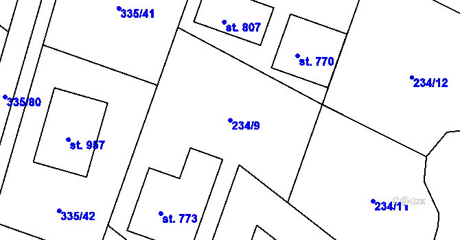 Parcela st. 234/9 v KÚ Doubravčice, Katastrální mapa