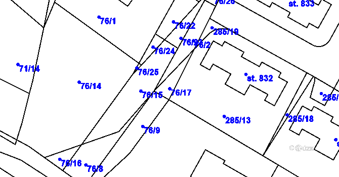 Parcela st. 76/17 v KÚ Doubravčice, Katastrální mapa