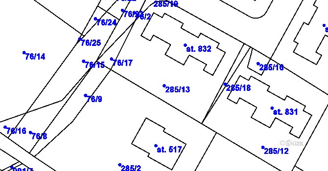Parcela st. 285/13 v KÚ Doubravčice, Katastrální mapa