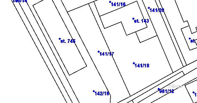 Parcela st. 141/17 v KÚ Doubravčice, Katastrální mapa