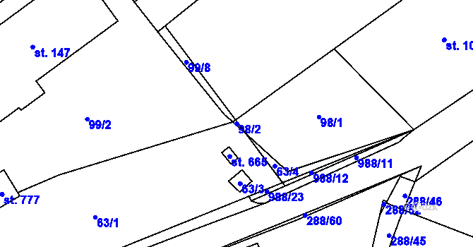 Parcela st. 98/2 v KÚ Doubravčice, Katastrální mapa