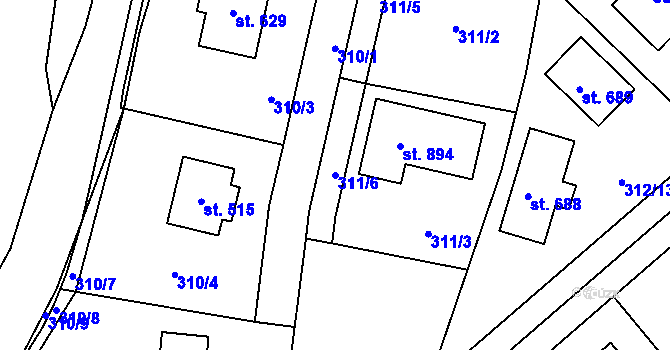 Parcela st. 311/6 v KÚ Doubravčice, Katastrální mapa