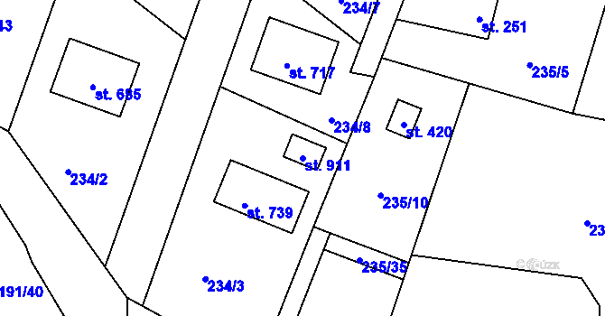 Parcela st. 911 v KÚ Doubravčice, Katastrální mapa