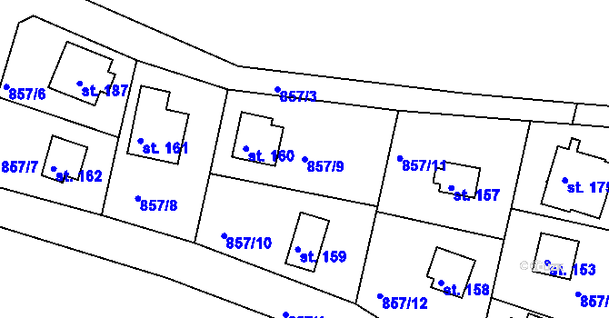 Parcela st. 857/9 v KÚ Masojedy, Katastrální mapa