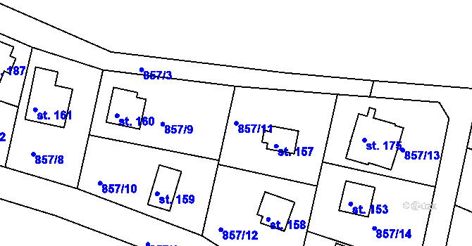 Parcela st. 857/11 v KÚ Masojedy, Katastrální mapa
